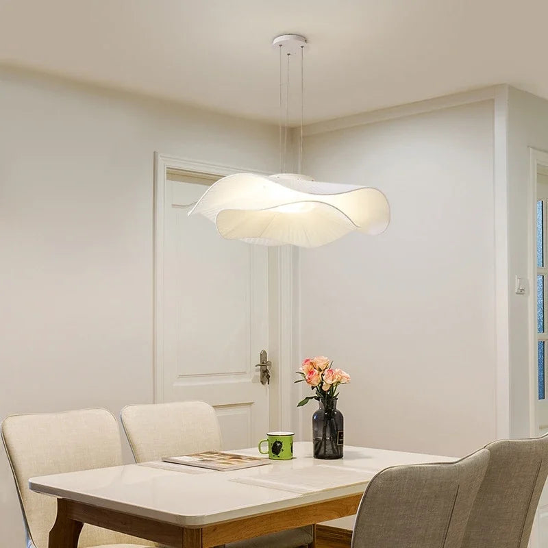 Afralia™ Nordic Fabric LED Ceiling Light Minimalist White Chandelier Home Decor