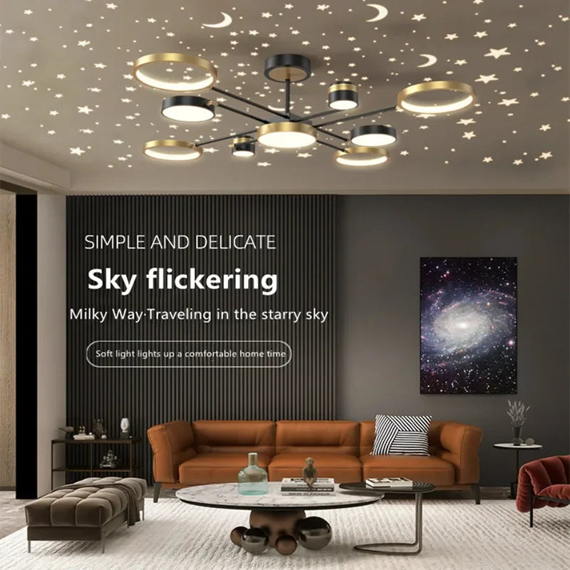 Afralia™ Starry Sky LED Chandelier: Modern Romantic Living Room Bedroom Ceiling Lamp.