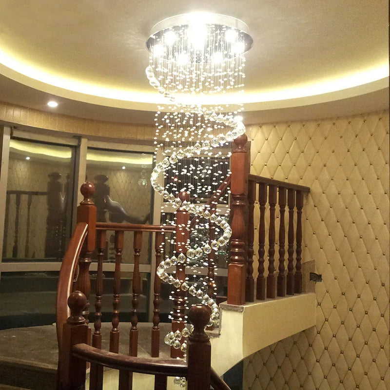 Afralia™ Spiral K9 Crystal LED Chandelier for Living Room Bedroom Hotel Hall