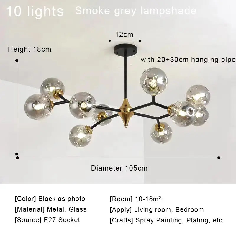 Afralia™ Nordic Glass Ball LED Chandelier Modern Ceiling Lamp Home Decor Fixture