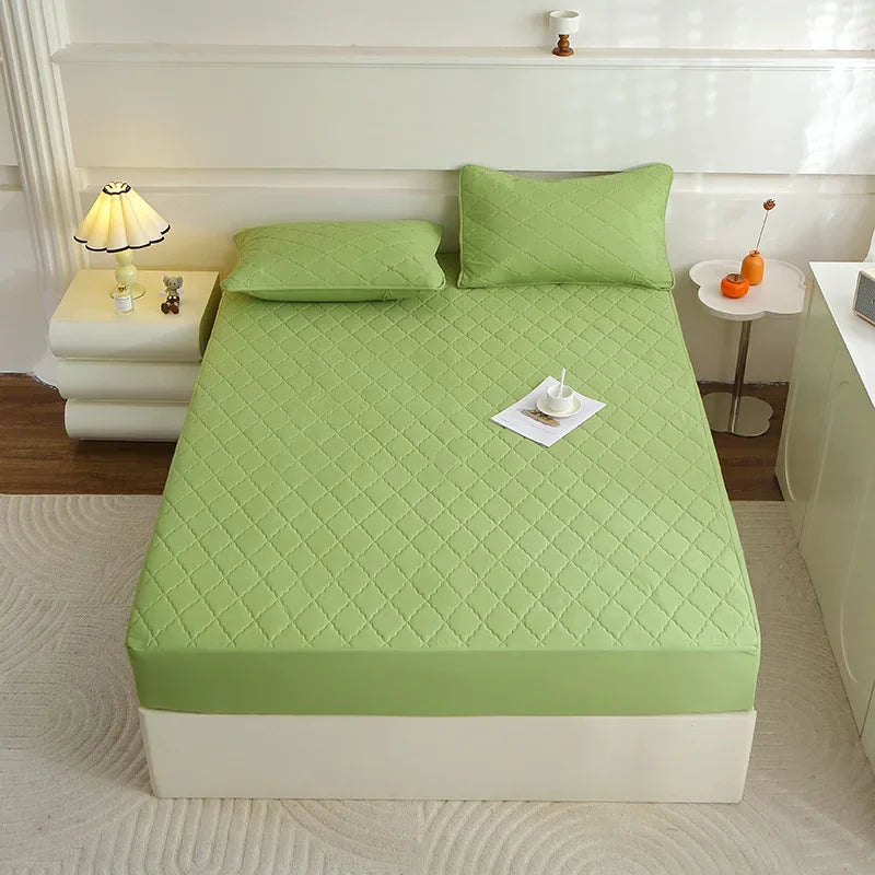 Afralia™ Plush Velvet Quilted Mattress Cover Queen King Bed Fitted Sheet
