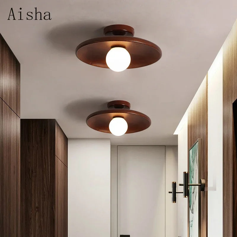 Afralia™ Japanese Style Wooden Ceiling Lamp for Home Decor