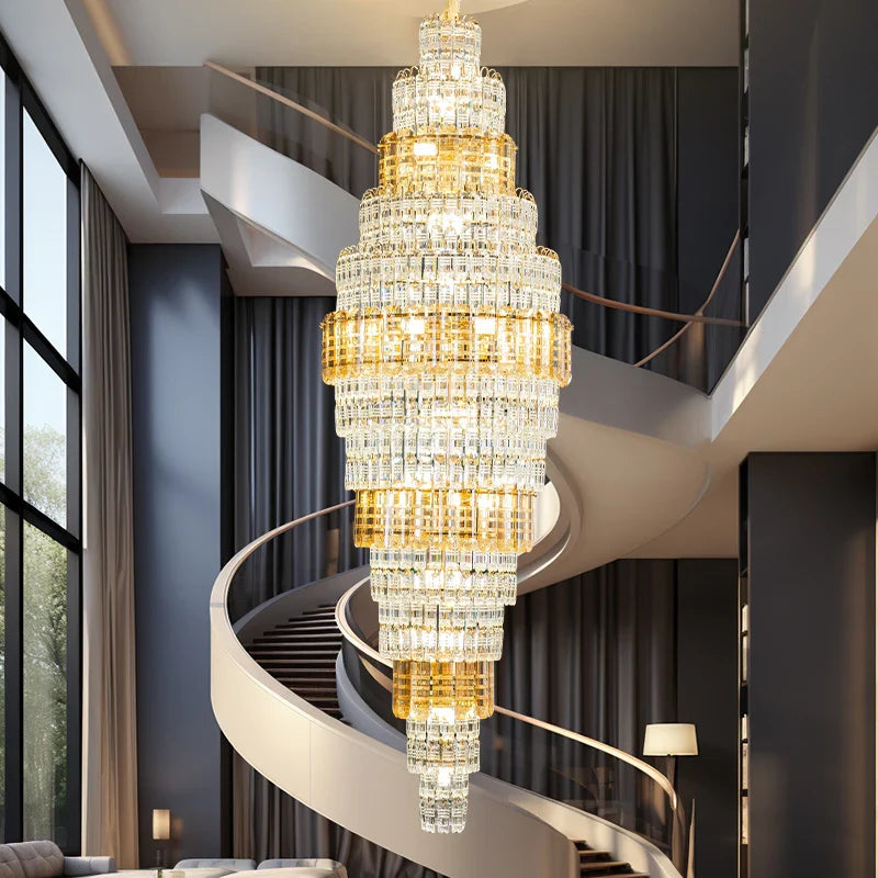 Afralia™ Crystal Spiral Staircase Chandelier: European Style Living Room Lighting