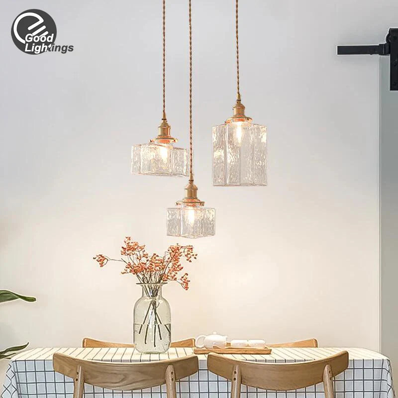 Afralia™ Retro Glass Bedside Pendant Light - Small Copper Hanging Lamp for Home Décor