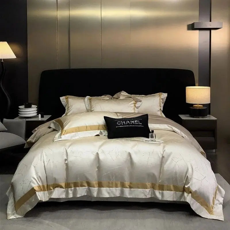 Afralia™ Brocade Satin Jacquard Luxury Cotton Bedding Set - Duvet Cover, Sheet, Pillowcases