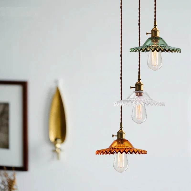 Afralia™ Vintage Copper Glass LED Pendant Light - Adjustable Hanging Fixture