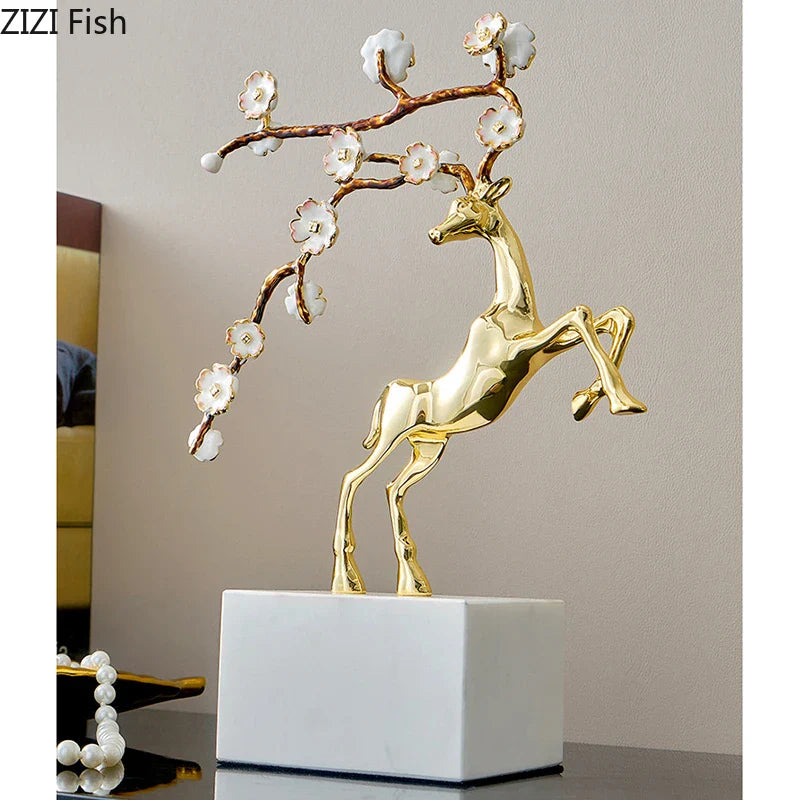 Afralia™ Deer Antlers Statue - Enamel Sika Deer Sculpture for Room Decor
