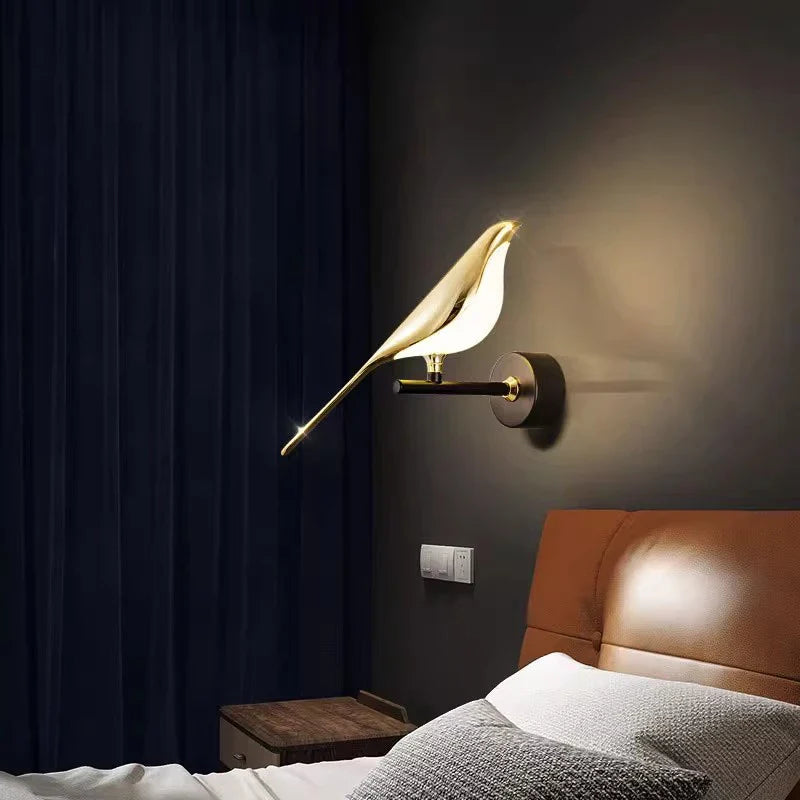 Afralia™ Magpie Bird Touch Switch LED Wall Lamps 360° Rotatable Indoor Golden Silver Wall Lights