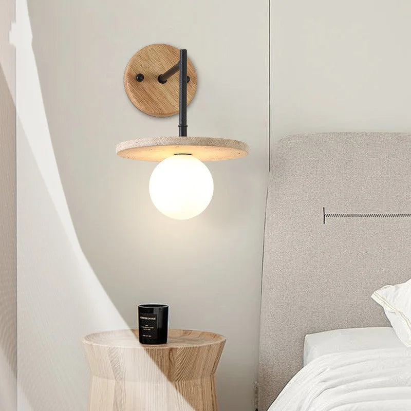 Afralia™ Yellow Travertine LED Wall Lamp Iron Pull Chain Nordic Stair Light Fixtures