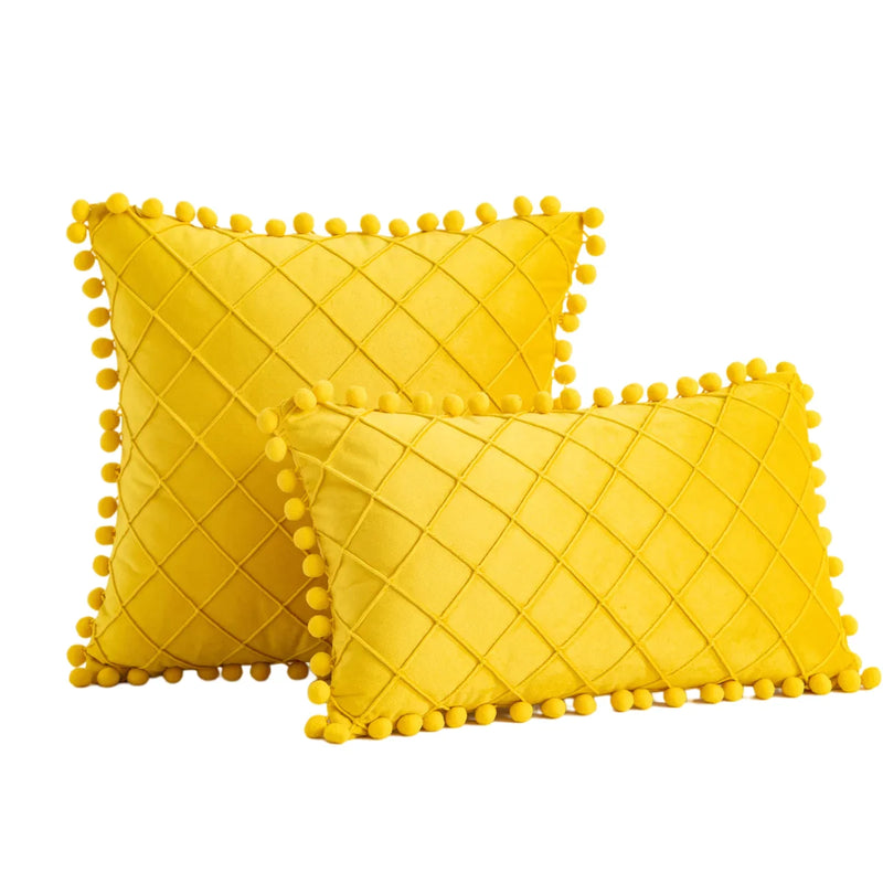 Afralia™ Soft Velvet Cushion Cover with Pompom Ball Detail 45x45cm for Living Room Decor
