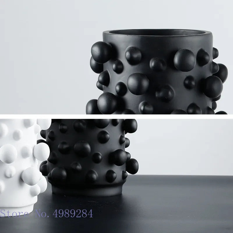 Afralia™ Black White Abstract Dots Resin Vase Irregular Bumps Home Decoration Organizer