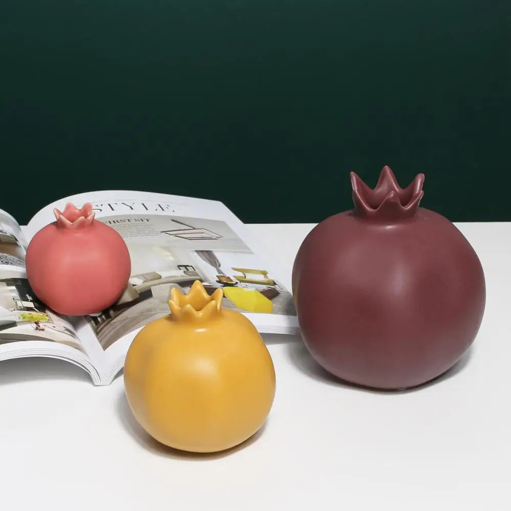 Afralia™ Nordic Pomegranate Ceramic Figurines - Matte Finish Living Room Decor & Shelf Decoration