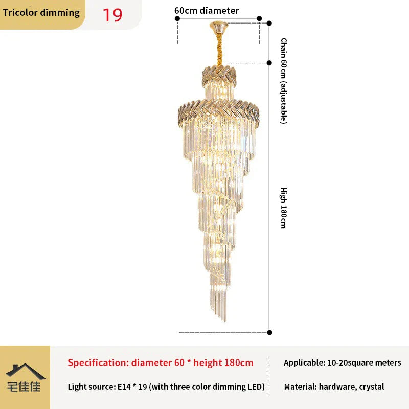 Afralia™ Rotating Crystal Chandelier for Duplex Villa Living Room