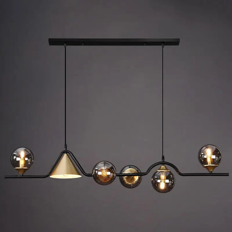 Nordic Gray Glass Chandelier by Afralia™ - Gold Black Metal Hanging Light E14 Bulb Opt.