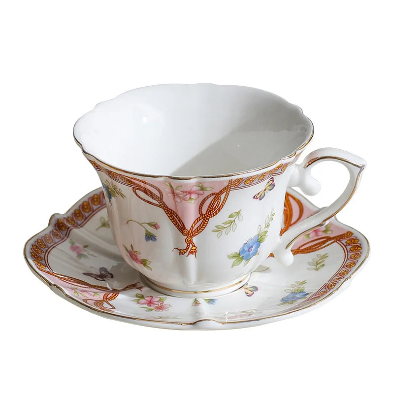 Afralia™ Wheat Lace Ceramic Cup & Saucer Set for Elegant Dining and Enjoying Beverages