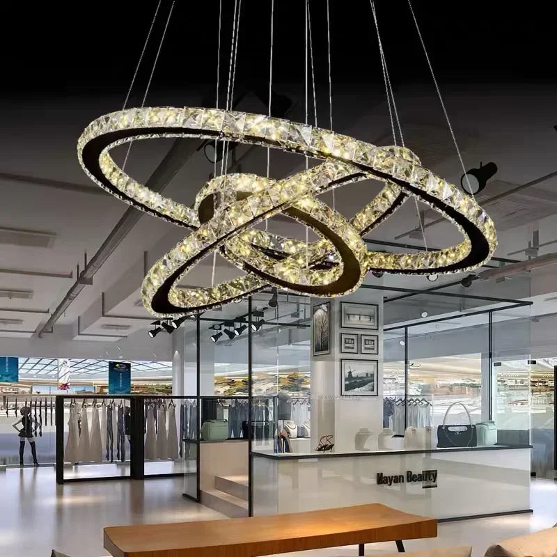 Afralia™ Crystal Ring Ceiling Chandelier Modern Circle Pendent Lamp LED Hanging Light Fixtures