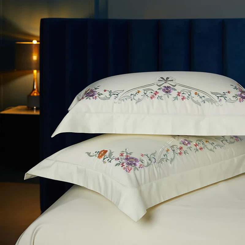 Afralia™ Floral Embroidered Luxury Bedding Set - 100S Egyptian Cotton