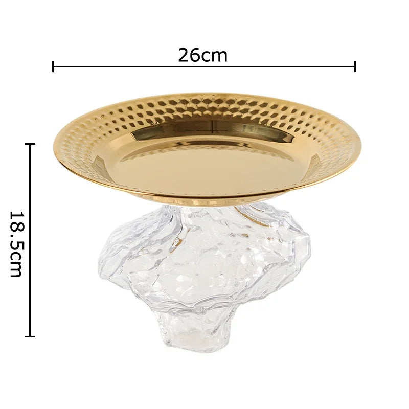 Afralia™ Glass Fruits Bowl Gold Plated Breakfast Dinner Plates Hotel Restaurant Fruit Plate