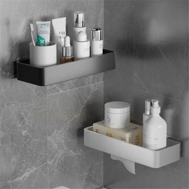 Afralia™ Black Aluminum Corner Bathroom Kitchen Storage Shelf