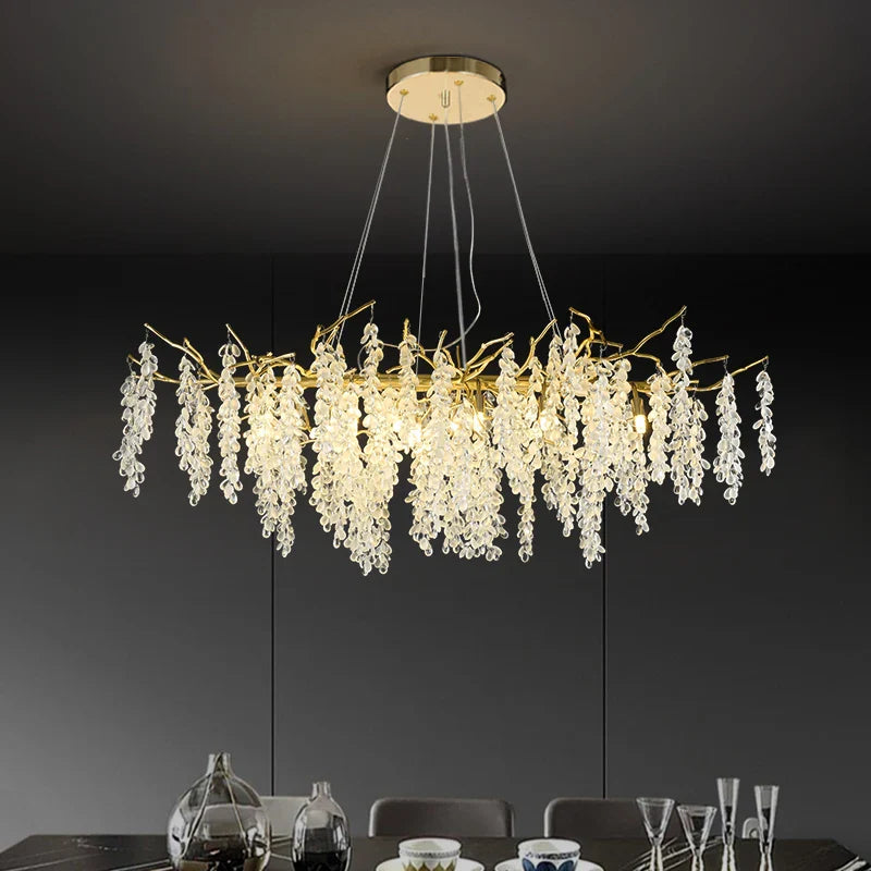 Afralia™ Frosted Aluminum Golden Branch Crystal Chandelier