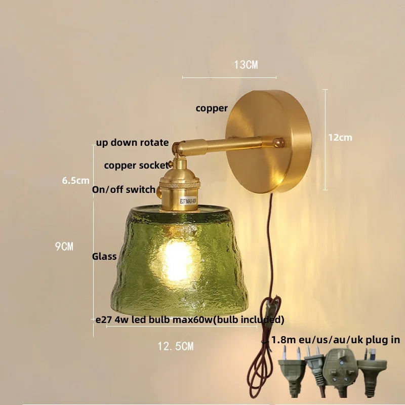 Afralia™ Clear Glass LED Wall Sconce with Pull Chain Switch, Brass E27, Bedroom Reading Light