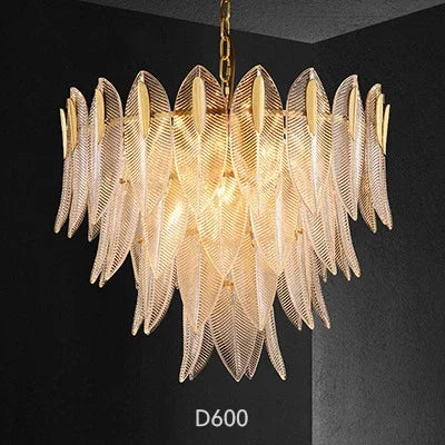 Afralia™ Glass Leaf Luxury Chandelier LED Pendant Lights for Modern Living Room