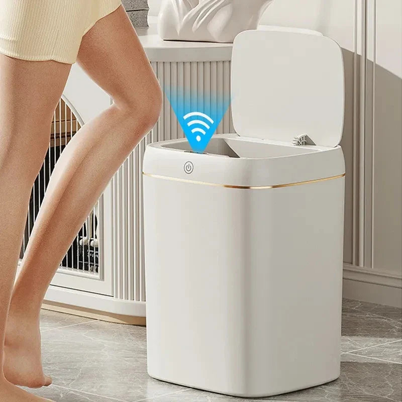 Afralia™ Smart Sensor Trash Can for Bathroom Kitchen Living Room - Light Luxury Recycle Bin