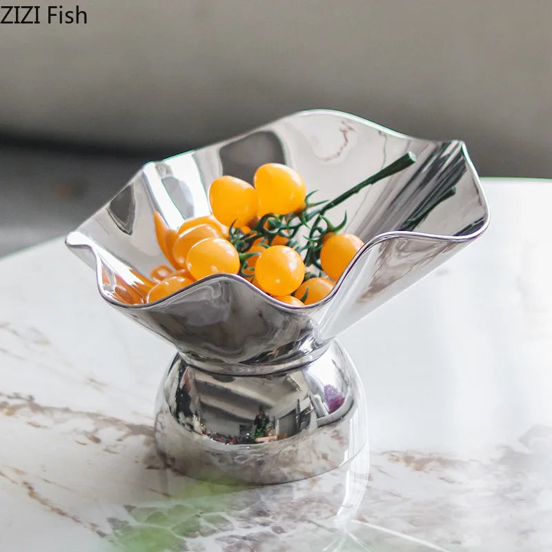 Afralia™ Silver Pleated Fruit Bowl for Snacks, Nuts, and Desserts