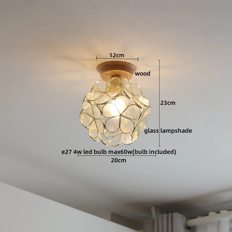 Afralia™ Glass Wood LED Ceiling Light Modern Ceiling Lamp