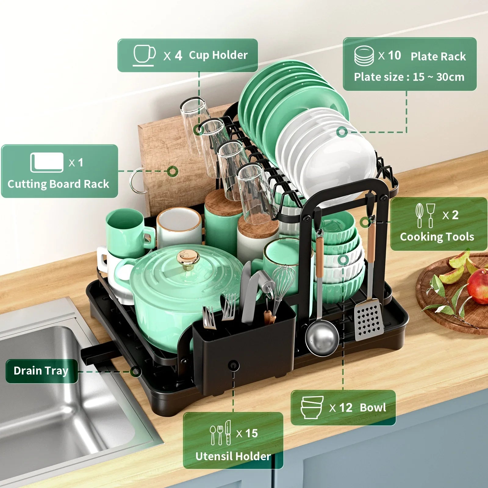 Afralia™ Double Layer Dish Drying Rack with Drainboard - Kitchen Countertop Organizer