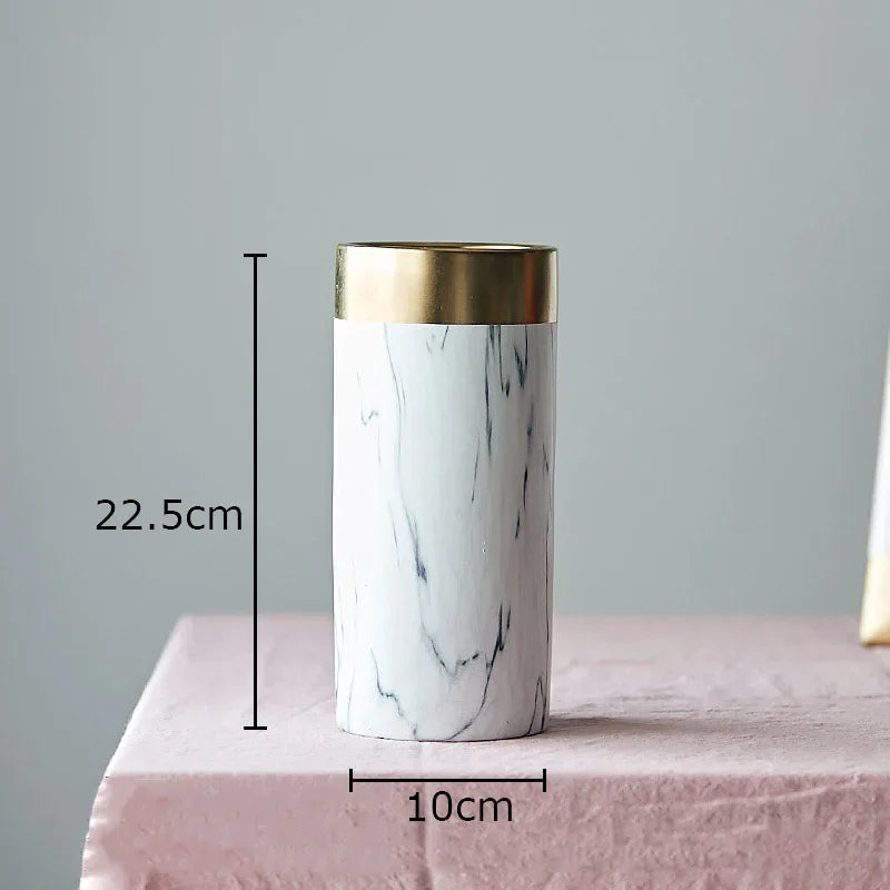 Afralia™ Marble Texture Ceramic Vase | Modern Floral Room Decor Vase