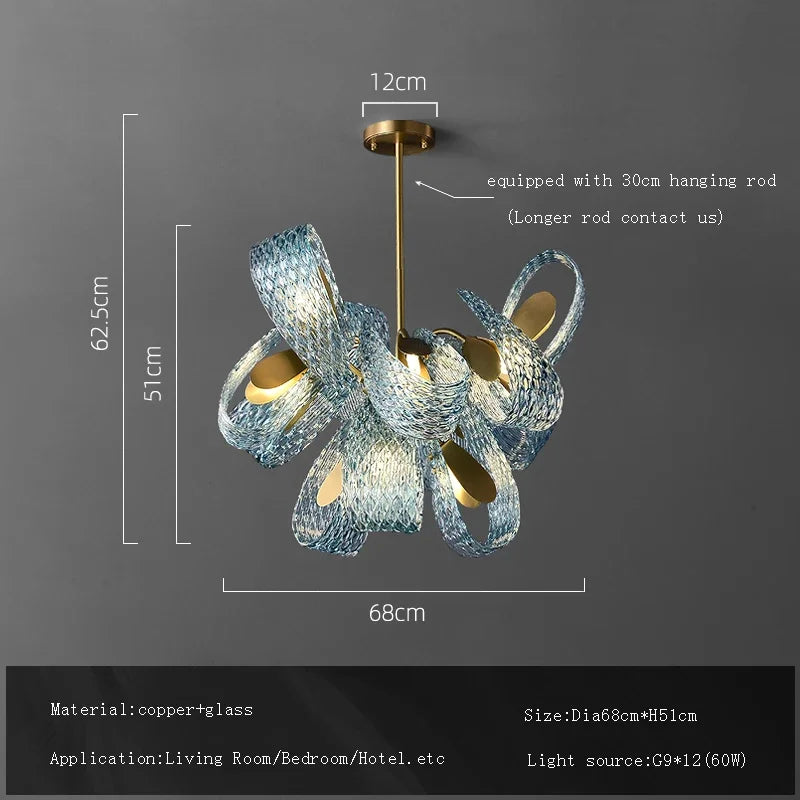 Afralia™ Peacock Blue Glass Shade Chandelier | Luxury Copper LED Pendant Light for Home Dining