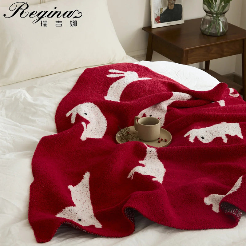 Afralia™ Lively Rabbit Microfiber Knitted Throw Blanket - Cute & Cozy for Bed, Sofa, Couch, Car