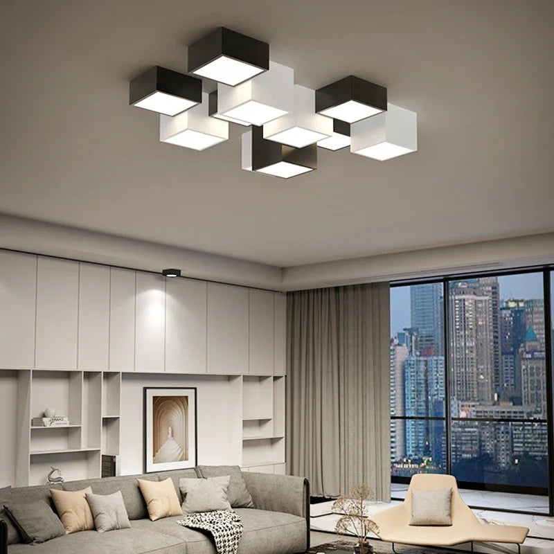 Afralia™ Nordic Black White LED Ceiling Lamp for Stylish Living Room, Bedroom, Office Lighting