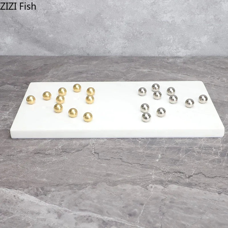 Afralia™ Marble Chessboard Set with Metal Checkers Pieces for Casual Chess Games