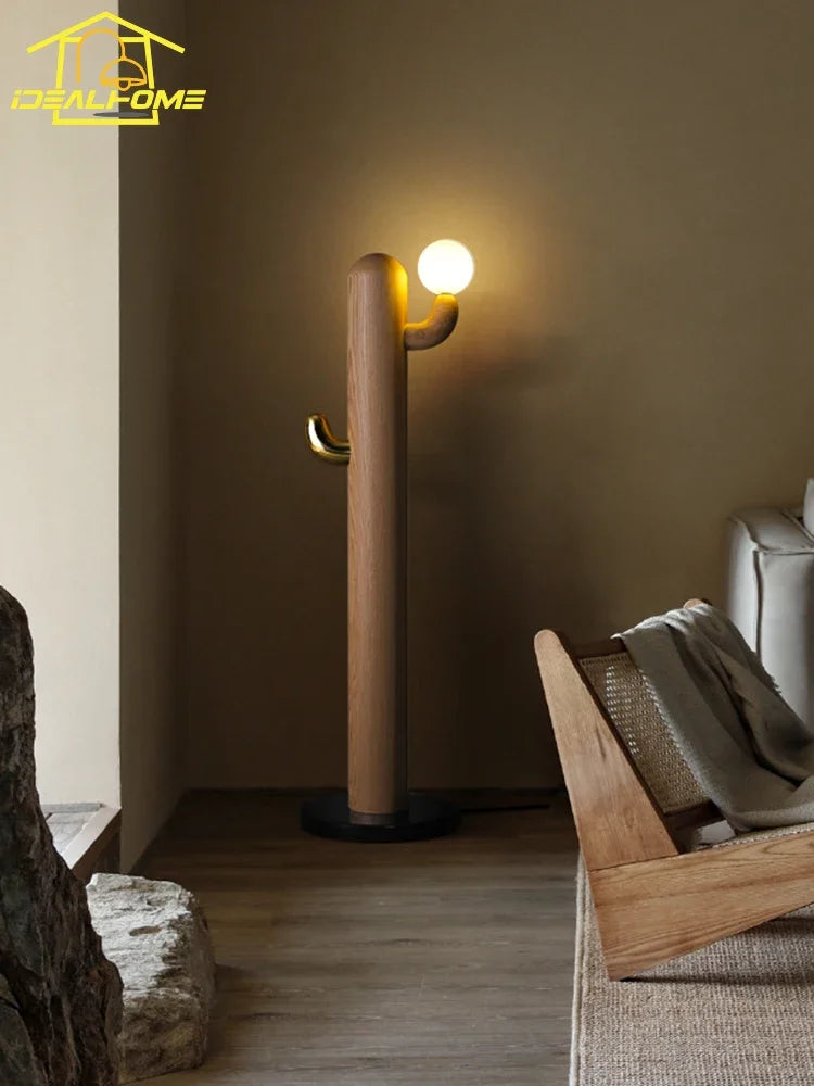Afralia™ Modern Copper Wood Cactus Floor Lamp for Stylish Home Decor