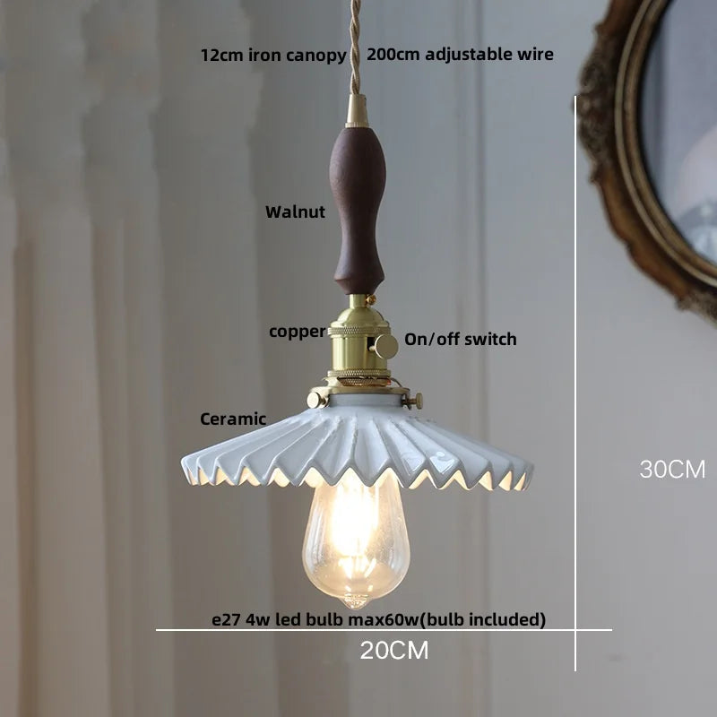 Afralia™ Wire Adjustable LED Pendant Light - Brass Knob Switch E27 Nordic Modern Ceramic Hang Lamp