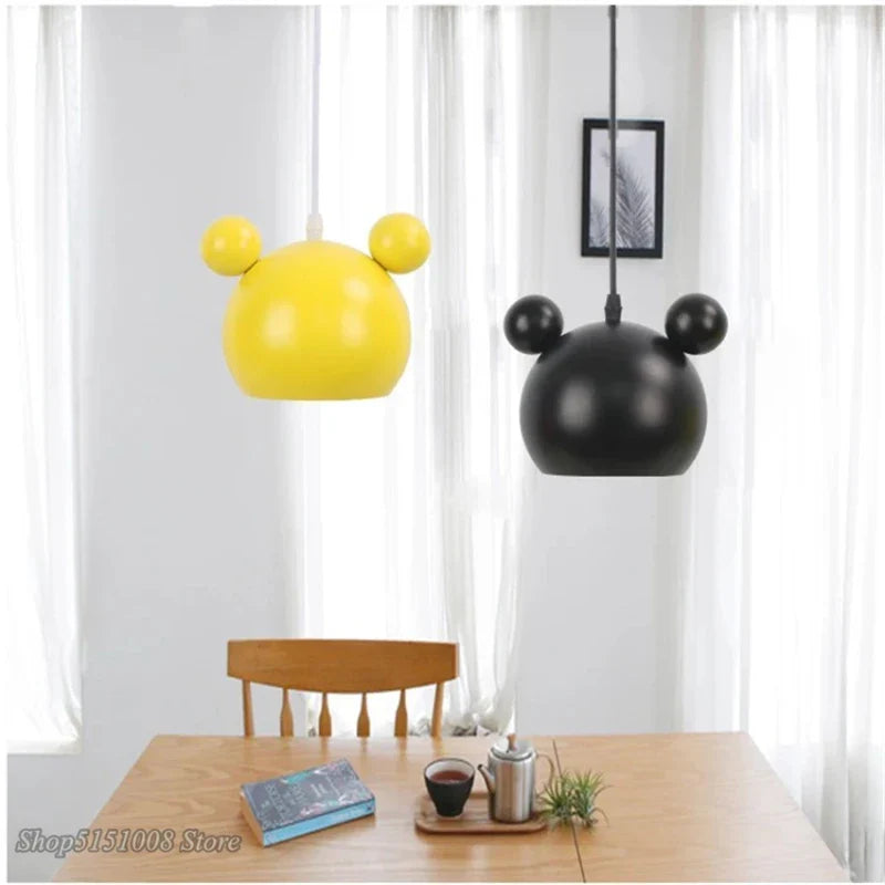 Afralia™ Mickey Pendant Lights for Children's Room, Colorful LED Hanging Light Fixture