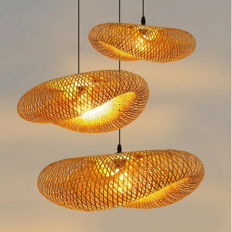 Afralia™ Bamboo Pendant Light Hand Woven LED Chandelier for Home Decor