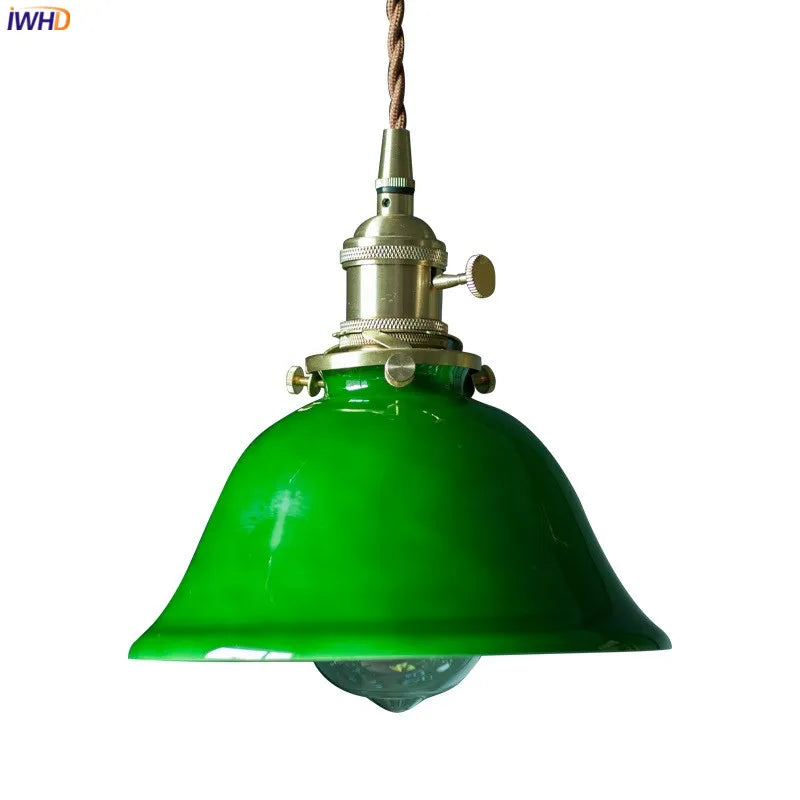 Afralia™ Green Glass LED Pendant Lights: Vintage Japanese-America Style Hanging Lamp