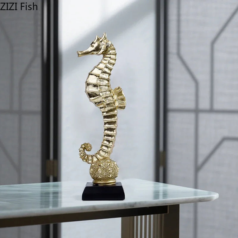 Afralia™ Gold-plated Mermaid Statue Resin Sculpture Room Decor Marine Organism Ornament