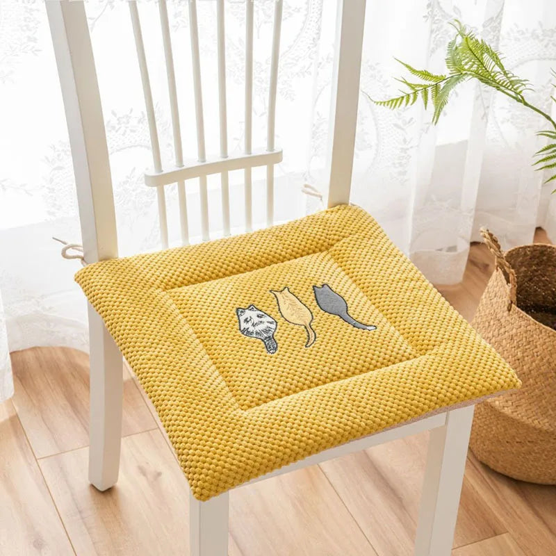 Afralia™ Cartoon Embroidered Seat Cushion - Non Slip Dining Chair Pad for Home & Office