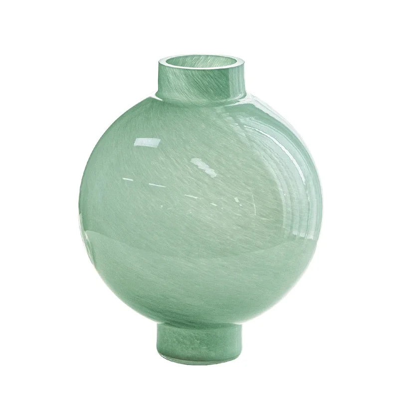 Afralia™ Round Green Glass Vase for Hydroponics & Floral Arrangement