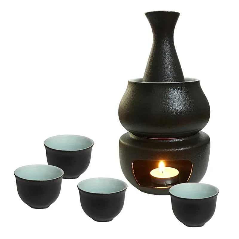 Afralia™ Ceramic Sake Set: Sake Bottle, Warmer, & 4 Cups