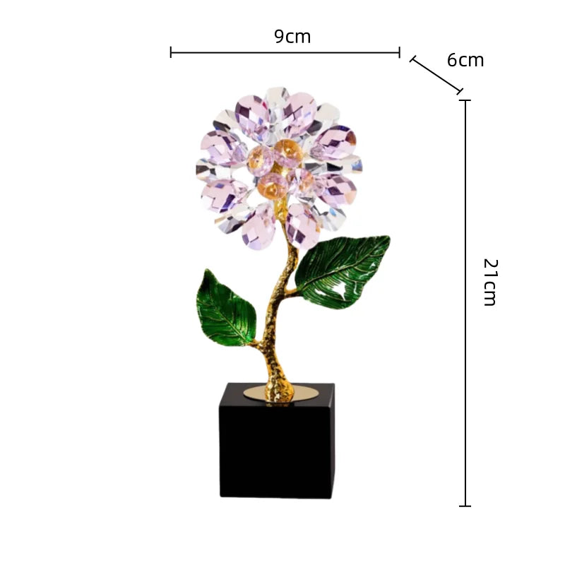 Afralia™ Crystal Sunflower Metal Sculpture Home Decor Figurine Glass Handicraft