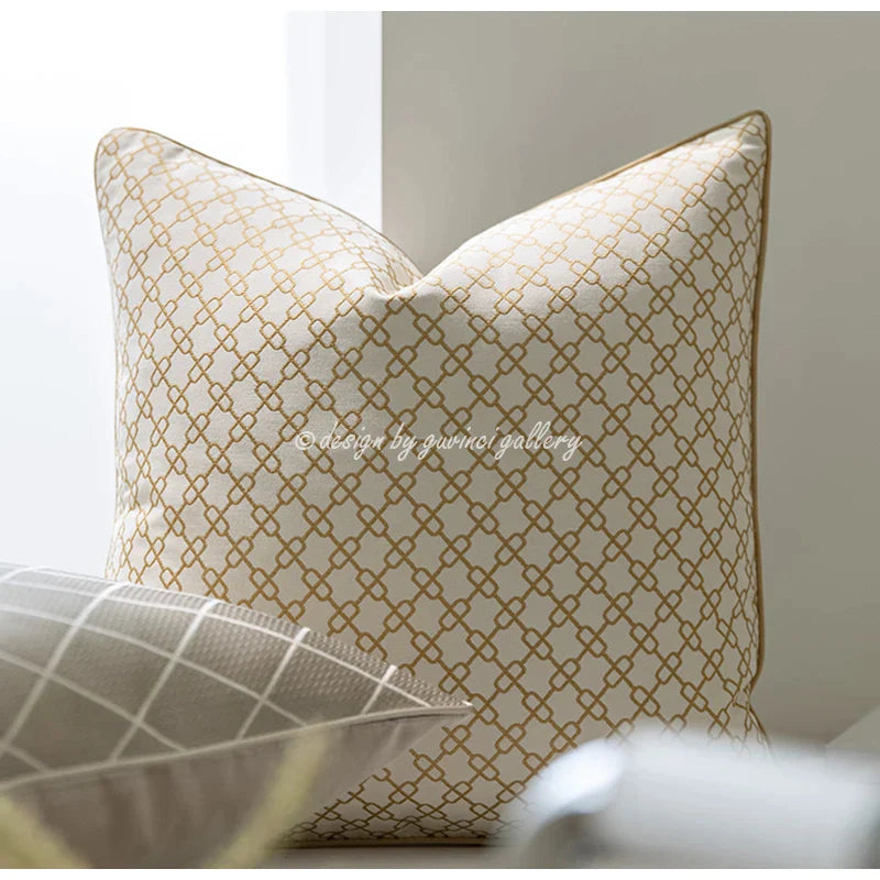 Afralia™ Chains Geometry Jacquard Cushion Cover in Oatmeal Gray