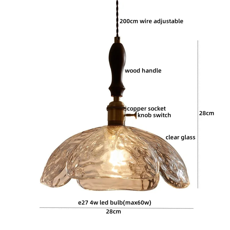 Afralia™ LED Pendant Light Fixture Wood Handle Clear Glass Modern Hanging Lamp
