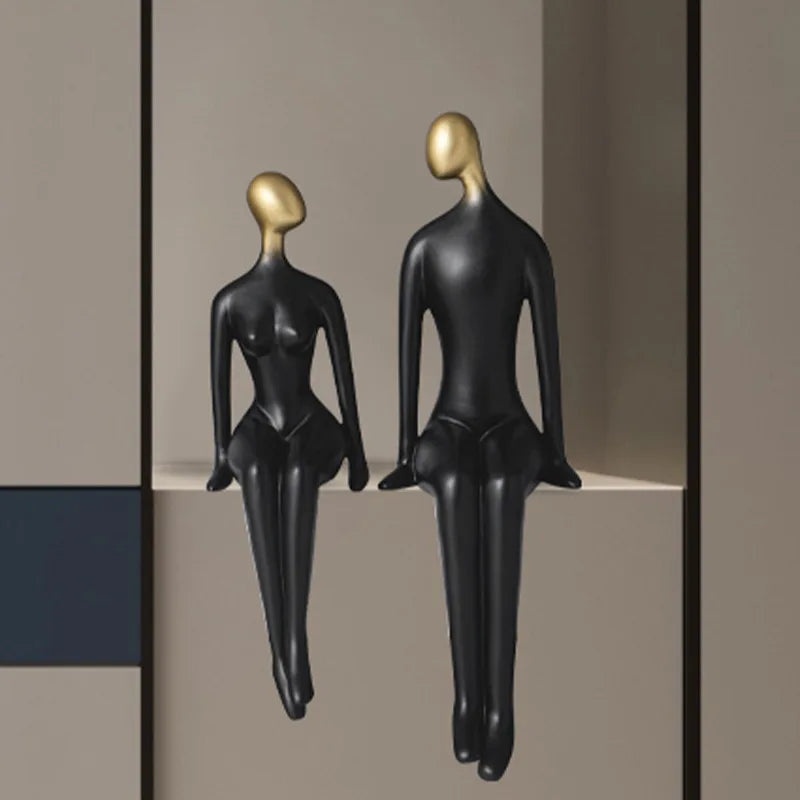 Afralia™ Resin Abstract Couple Sculpture Decorative Figurine Ornament