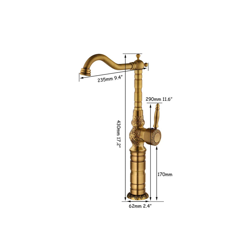 Afralia™ Antique Brass Basin Faucet, 360 Rotation Art Design Kitchen Mixer Tap.