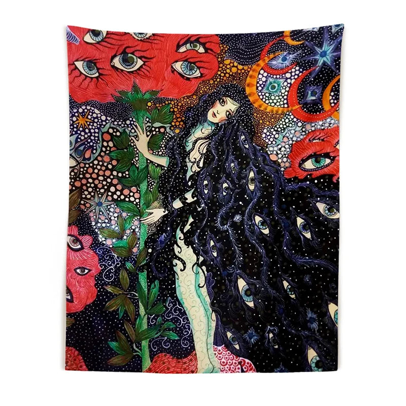 Afralia™ Psychedelic Celestial Floral Wall Hanging Tapestry for Dorm Decor